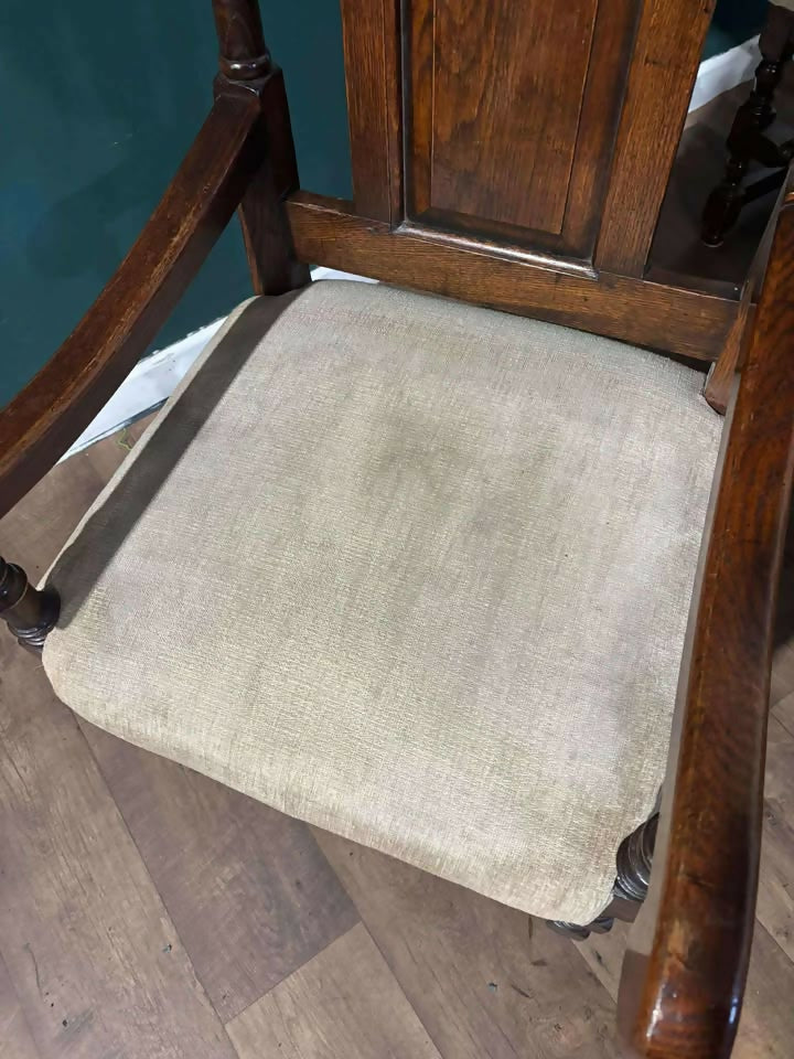 Six Reproduction Oak Gothic Style Dining Chairsas