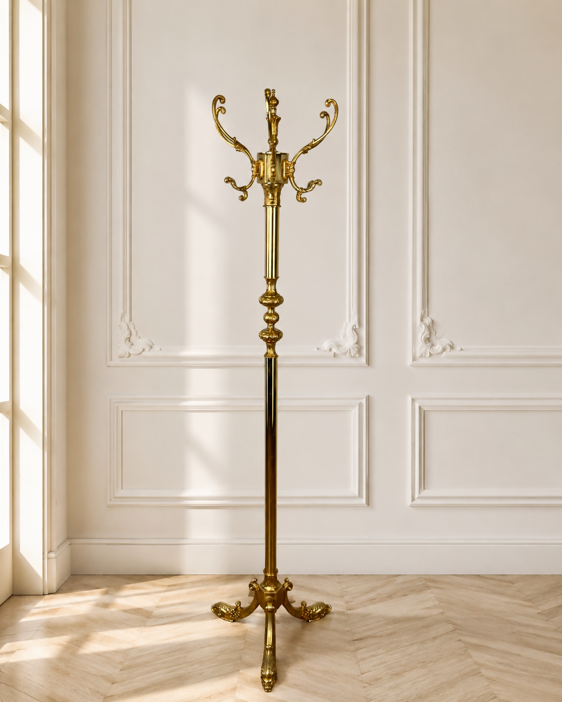 Standing Coat Hanger Vintage French Style Brass Ornate Coat Rack LOT 6453