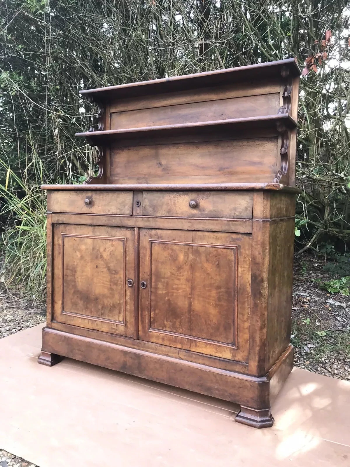 Antique Victorian Burle Walnut Veneer Chiffonier Dresser Server Buffet Sideboard