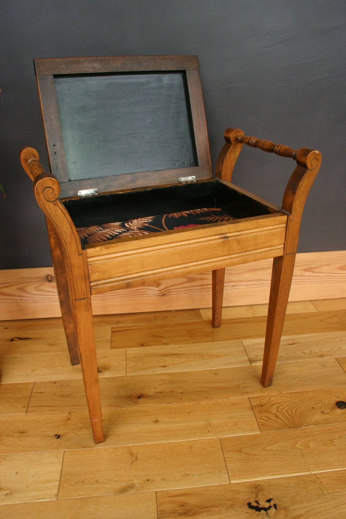 Edwardian Piano Stool – Newly Reupholstered in Bold Geometric Fabric | Vintage Statement Furniture