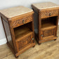 Pair of Bedside Tables Antique French Oak Carved Marble Top Cabinets LOT 6603
