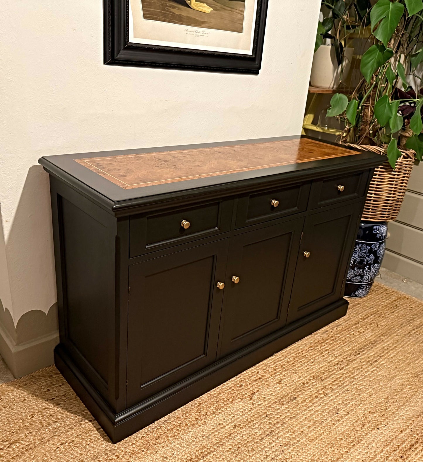 Newly refurbished sideboard solid wood black wood top