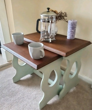Vintage Upcycled Solid Oak Tudor Style Nesting Tables