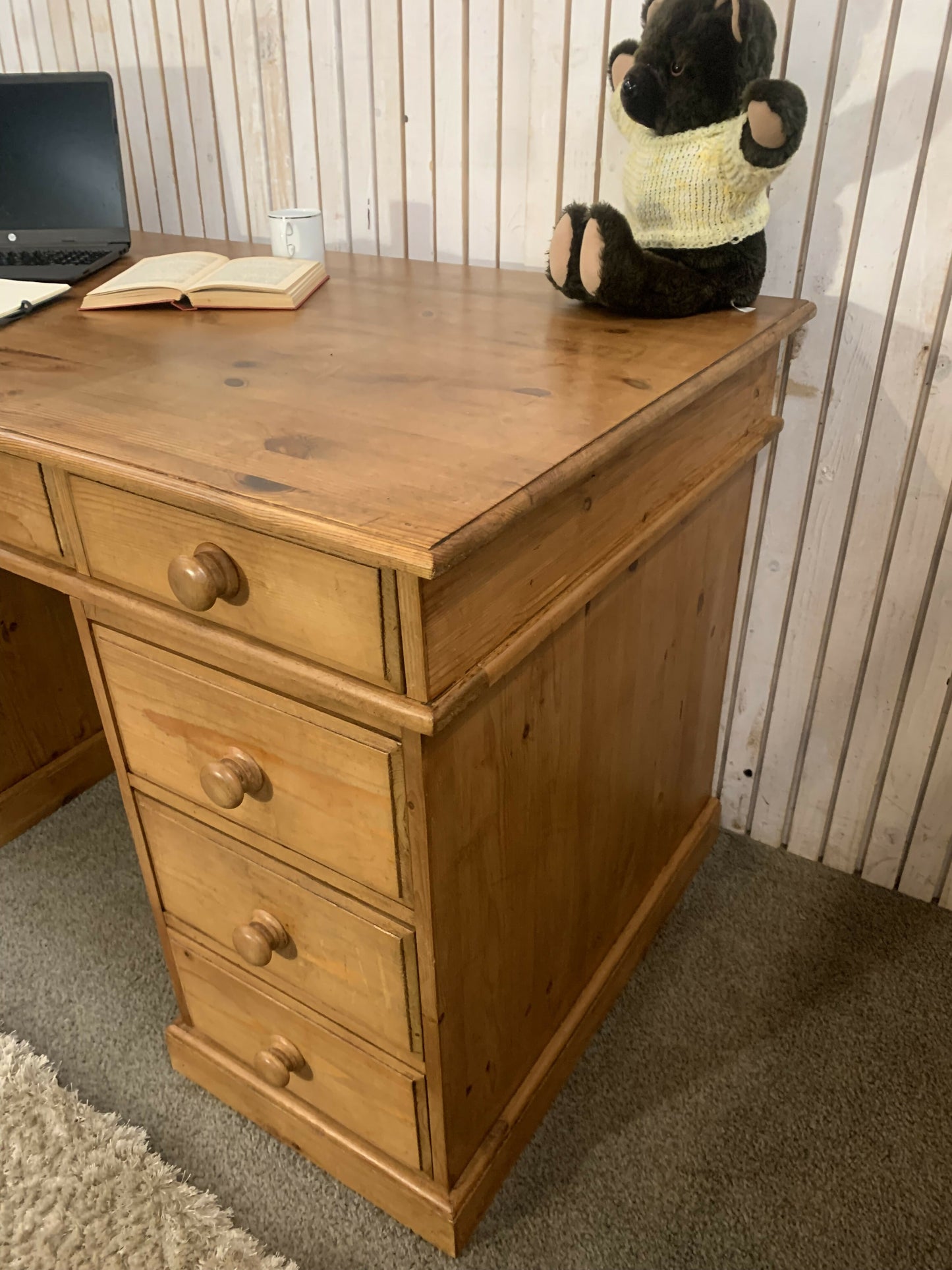 Handmade Solid Pine Desk with Cupboard • Home Office Study Table • Classic Wooden Desk