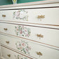 Large Upcycled wooden Chest of Drawers, with floral transfers and glass top