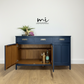 Refinished navy blue Nathan sideboard, mid century modern, tv stand, media unit, teak, drinks cabinet
