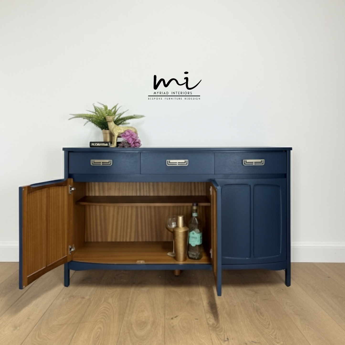 Refinished navy blue Nathan sideboard, mid century modern, tv stand, media unit, teak, drinks cabinet