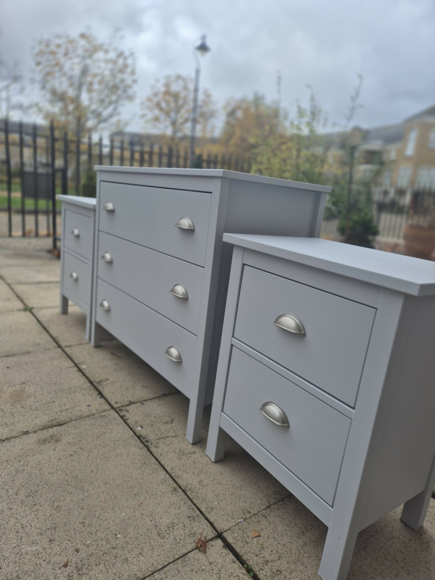 Beautiful bThis stunning large chest of drawers and bedside drawers have been painstakingly transformed using Frenchic paints, waxes and Sheen's. The drawers have been strengthened and lined with gorgeous embossed paper to keep your clothes cosedroom set