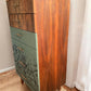 Mid Century Modern Teak Dresser: Olive Green Floral Transfer, 6-Drawer