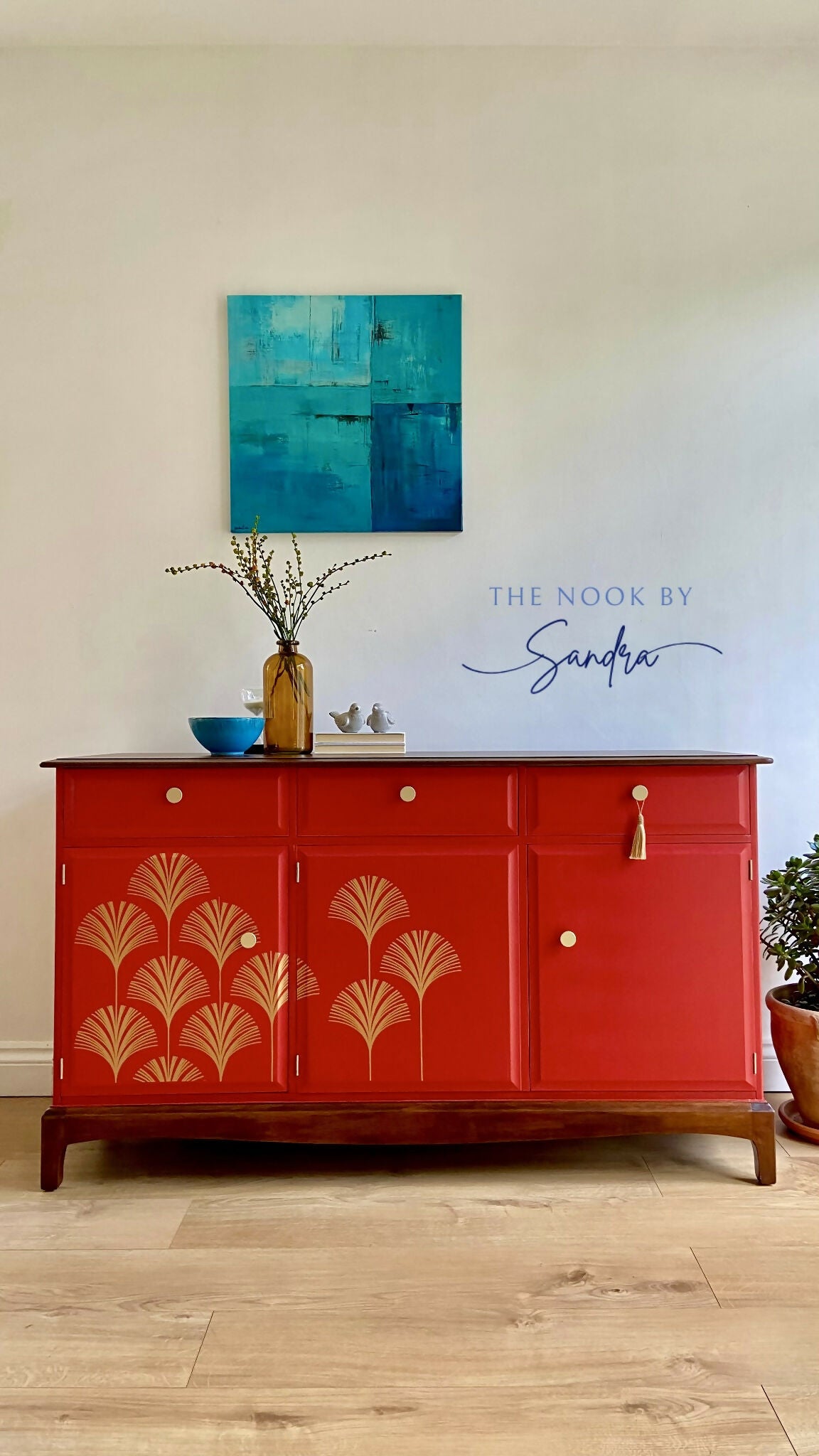 Midcentury Modern Stag Minstrel Sideboard, Red Sideboard