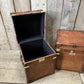 English vintage storage trunks - matching luxury pair - chestnut brown hand dyed