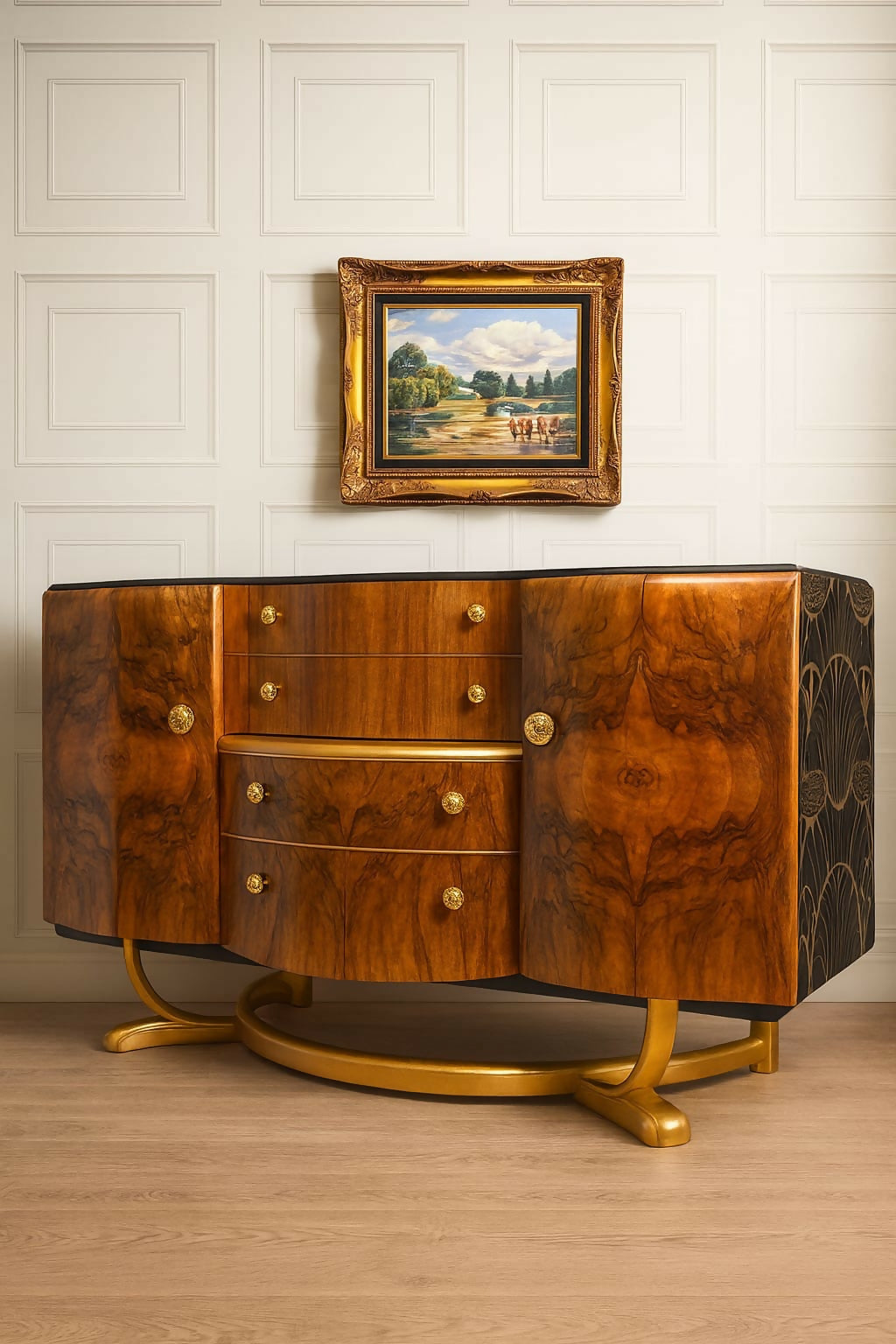 Beautiful Art Deco Walnut Drinks Cocktail Cabinet