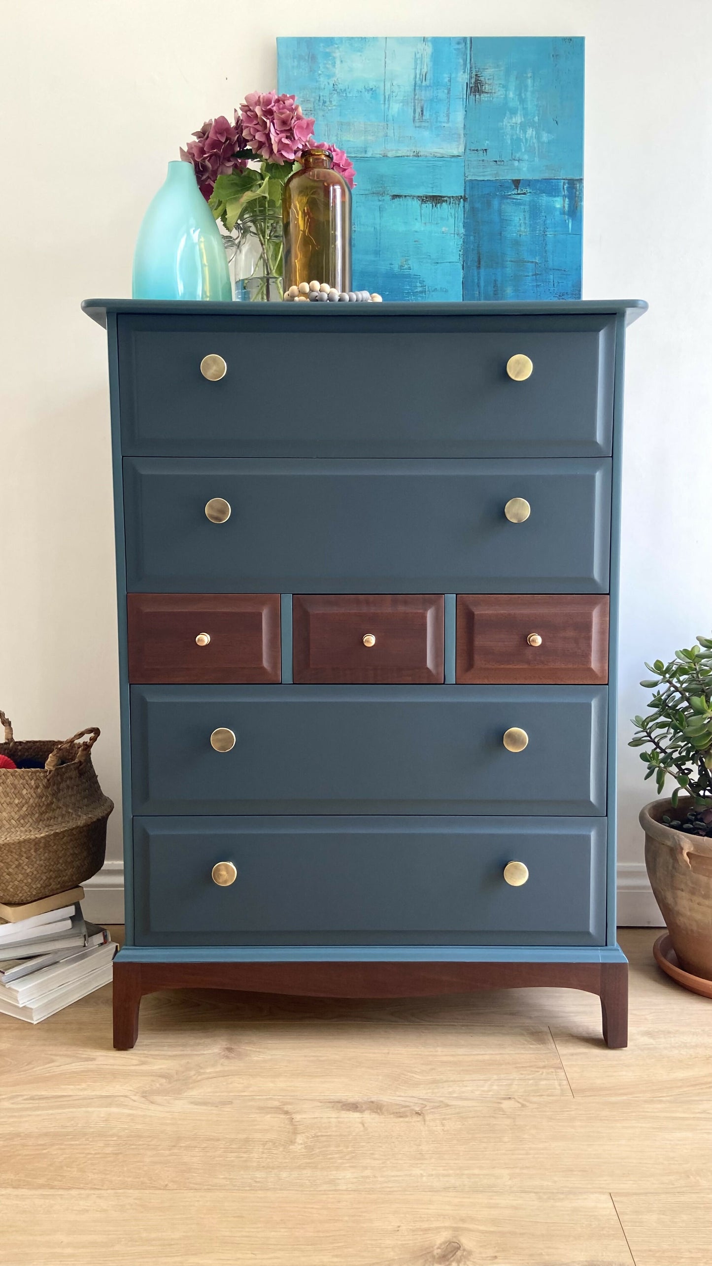 Stag Minstrel Chest of 7 Drawers upcycled in two tones Midcentury Modern