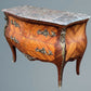 Louis XV Style French Walnut and Marquetry Inlaid Marble Top Commode