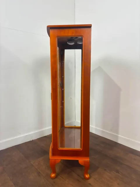 Reproduction Yew Wood Glazed Display Cabinet with Key
