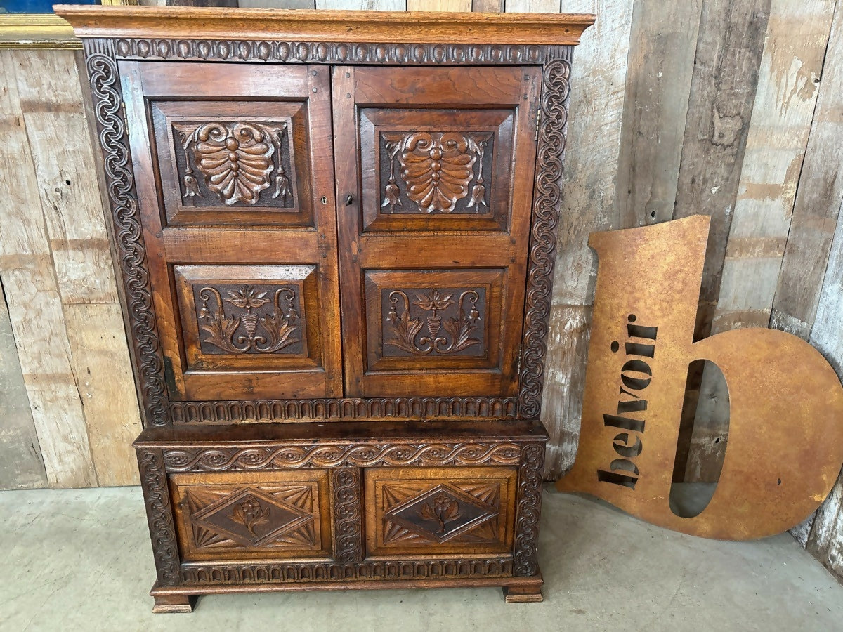 Antique Carved Welsh Oak Hall Livery Cupboard, c 1890