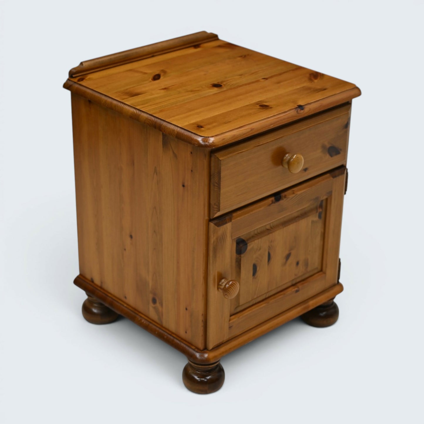 Ducal Bedside Cabinet Knotted Pine Drawer and Cupboard Bun Feet FREE UK Delivery