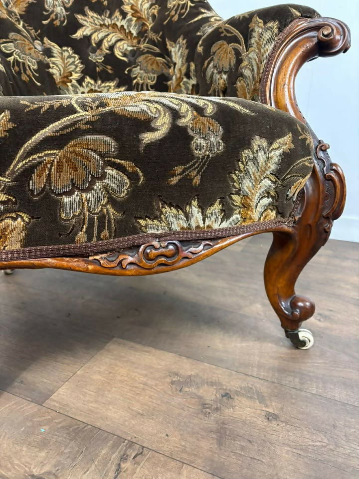 Victorian Upholstered Armchair on Castors