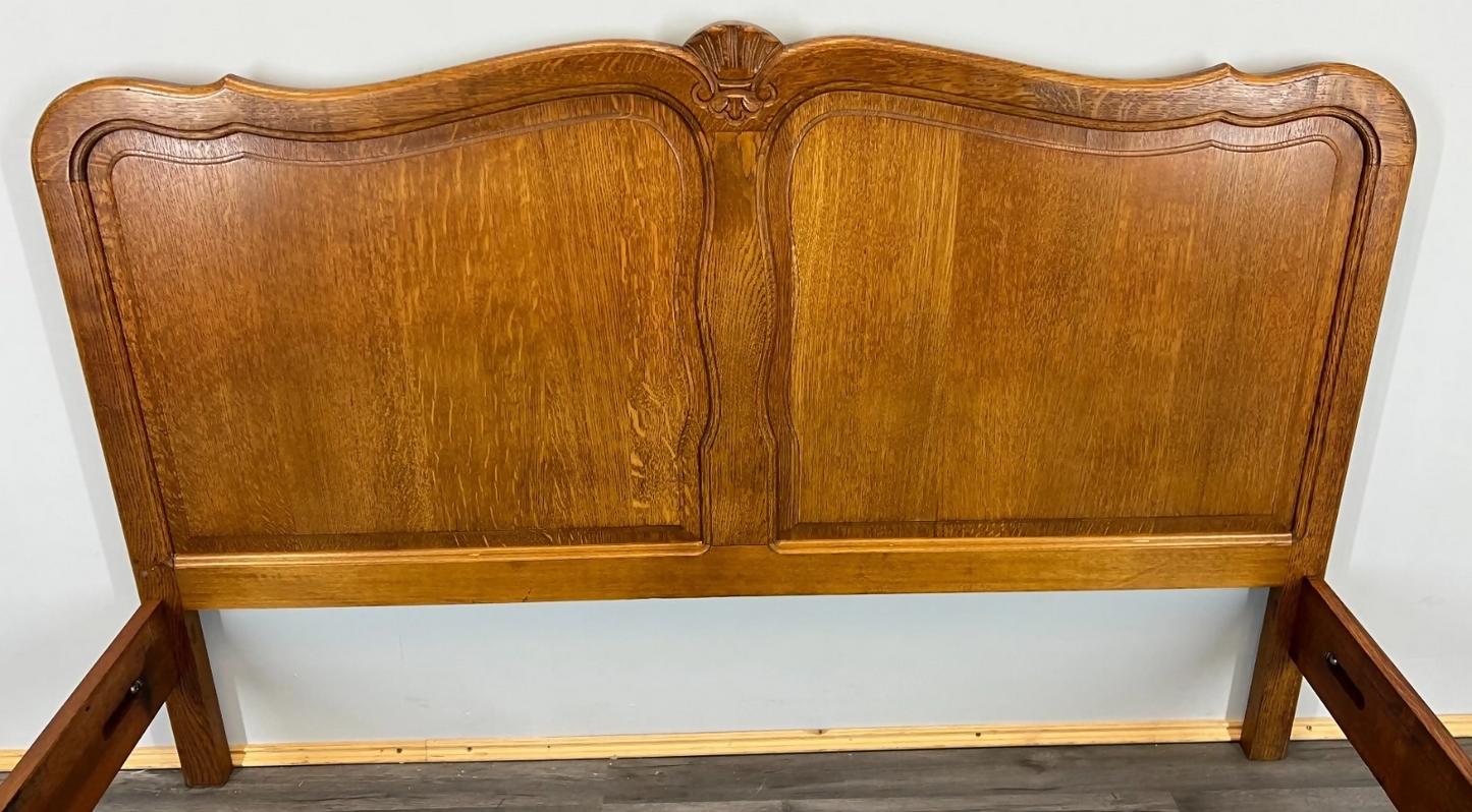 Bed Vintage French Louis XVI Double Bed Frame Oak Carved Headboard LOT 3659
