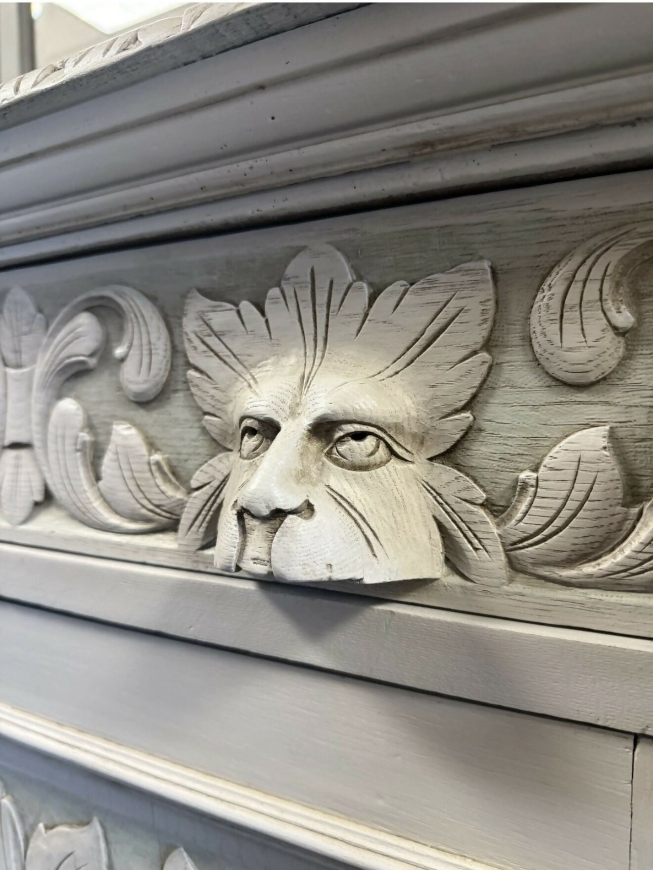 Victorian Dresser with ornate green man carvings.