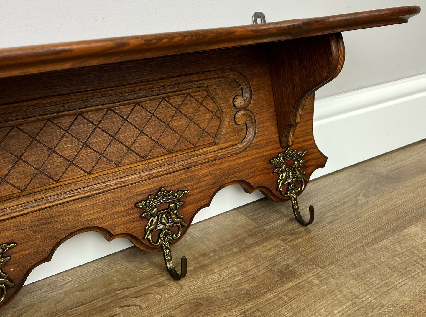 Coat Rack Vintage French Oak Wall Mounted 6 Hooks Carved Rack Hanger LOT 6206