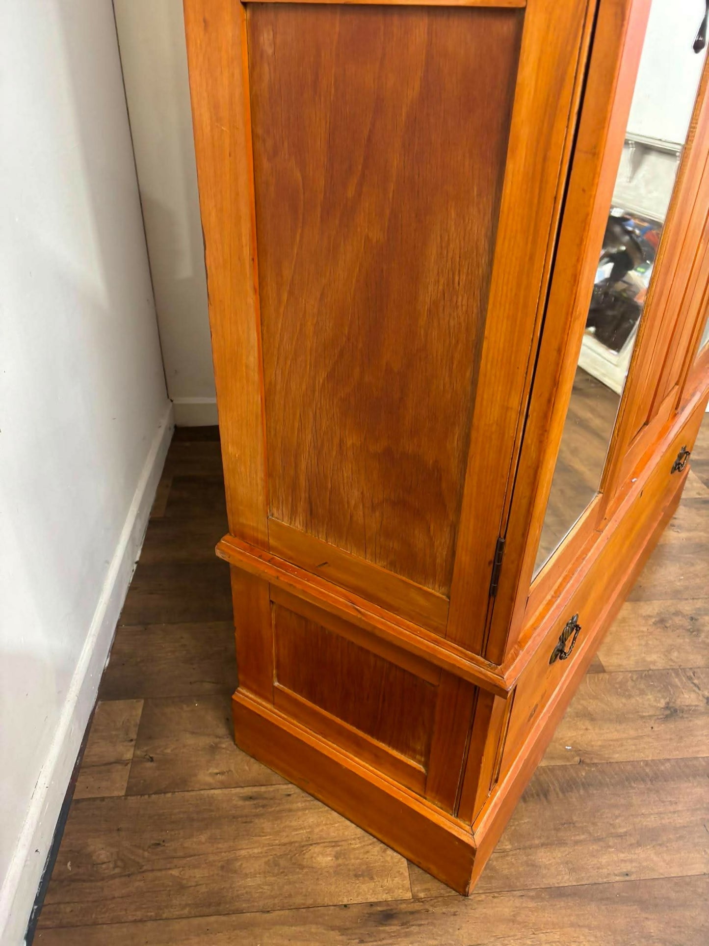 Edwardian Stripped Satinwood Double Mirror Door Wardrobe
