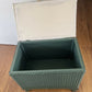 Mid century Lloyd loom style ottoman/padded storage stool. Green paint. Matching cotton top