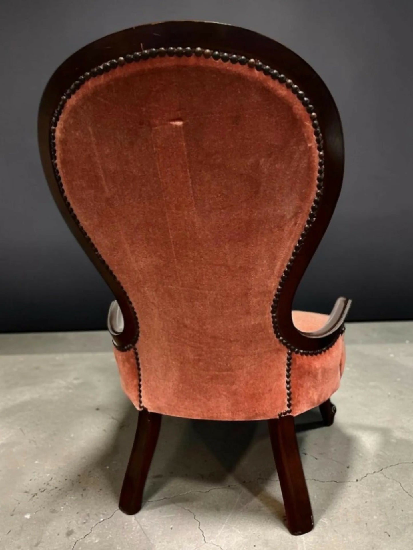 Antique Victorian Slipper Chair, Mahogany Frame, Rust Upholstery, Nursing Accent Furniture
