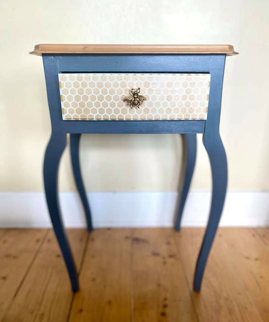 NOW SOLD Hand Painted Grey Side Table (The Beehive)