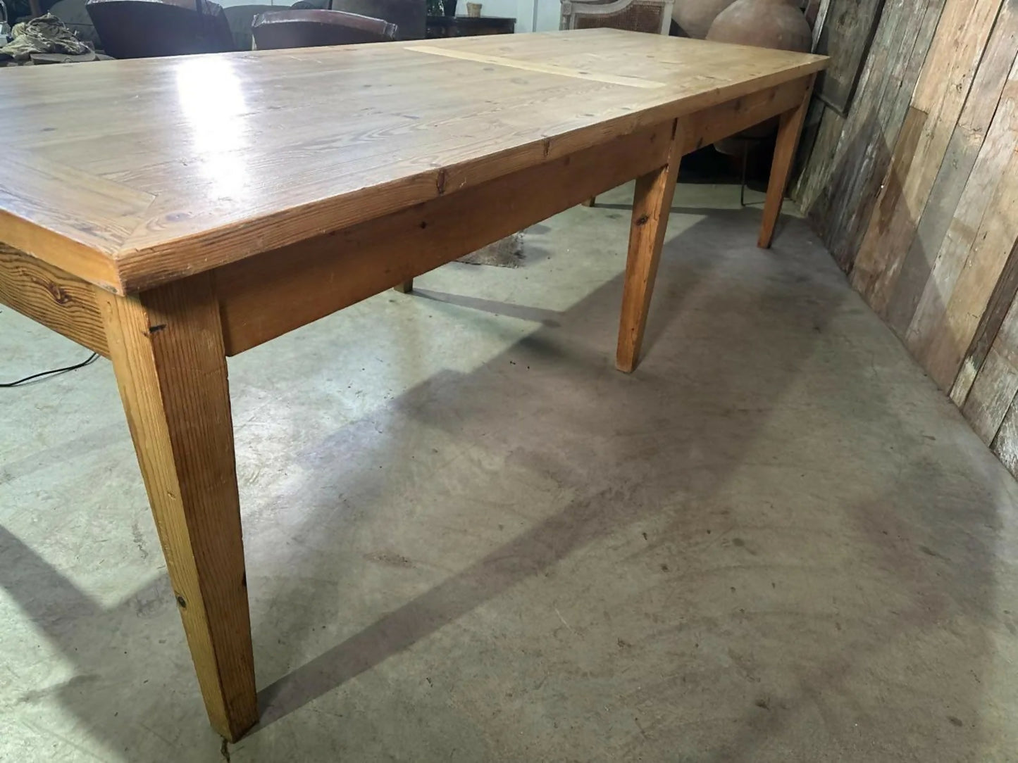 Antique Large Rectangular Long Pine Refectory Dining Table, C 1900. L300