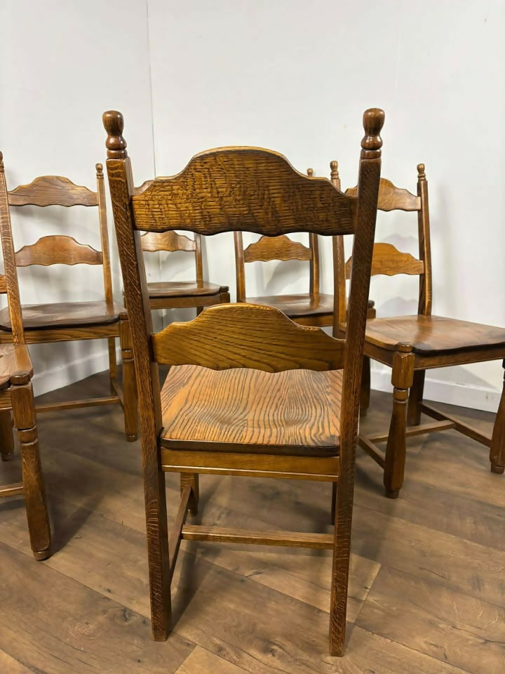 Set of Six Custom Made Elm Bar Back Dining Chairs