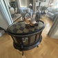Drinks cabinet. Small, handpainted Black/gold cabinet with harlequin design.