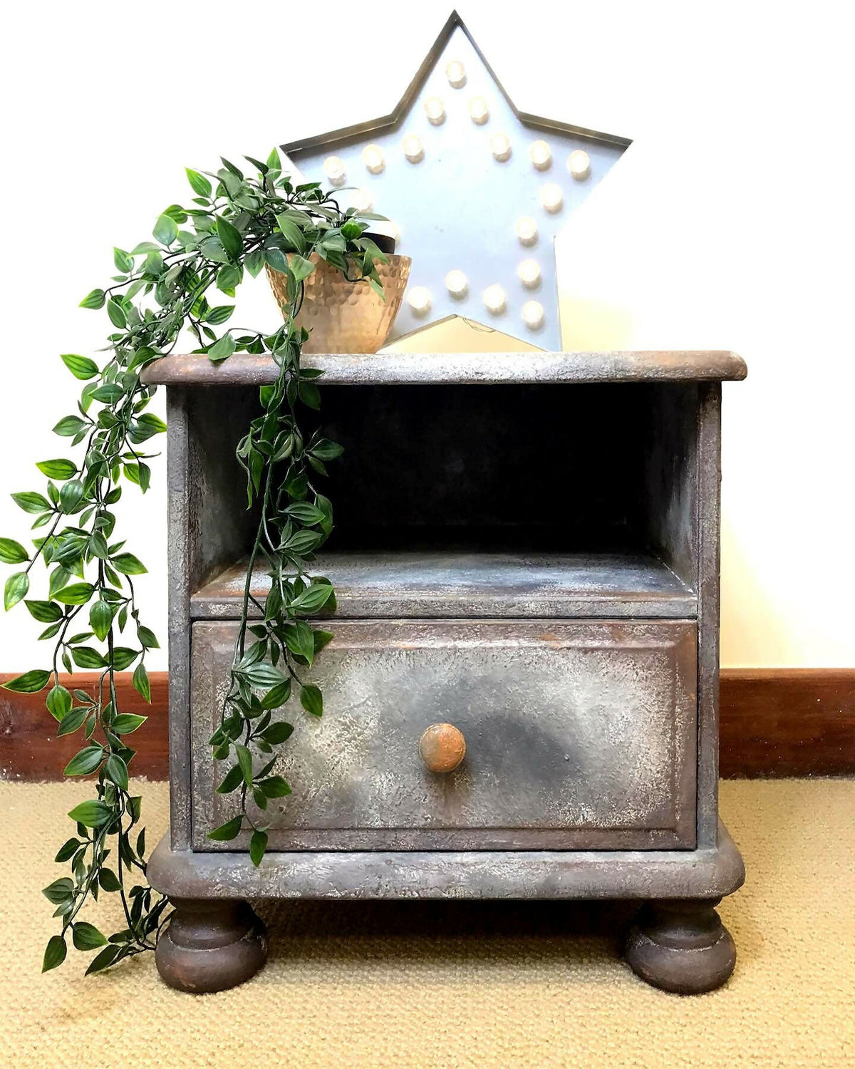 Industrial 'rusty metal' paint effect bedside cabinet by Paint Kitchen