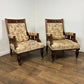 Pair of Victorian Carved Walnut Upholstered Library Armchairs