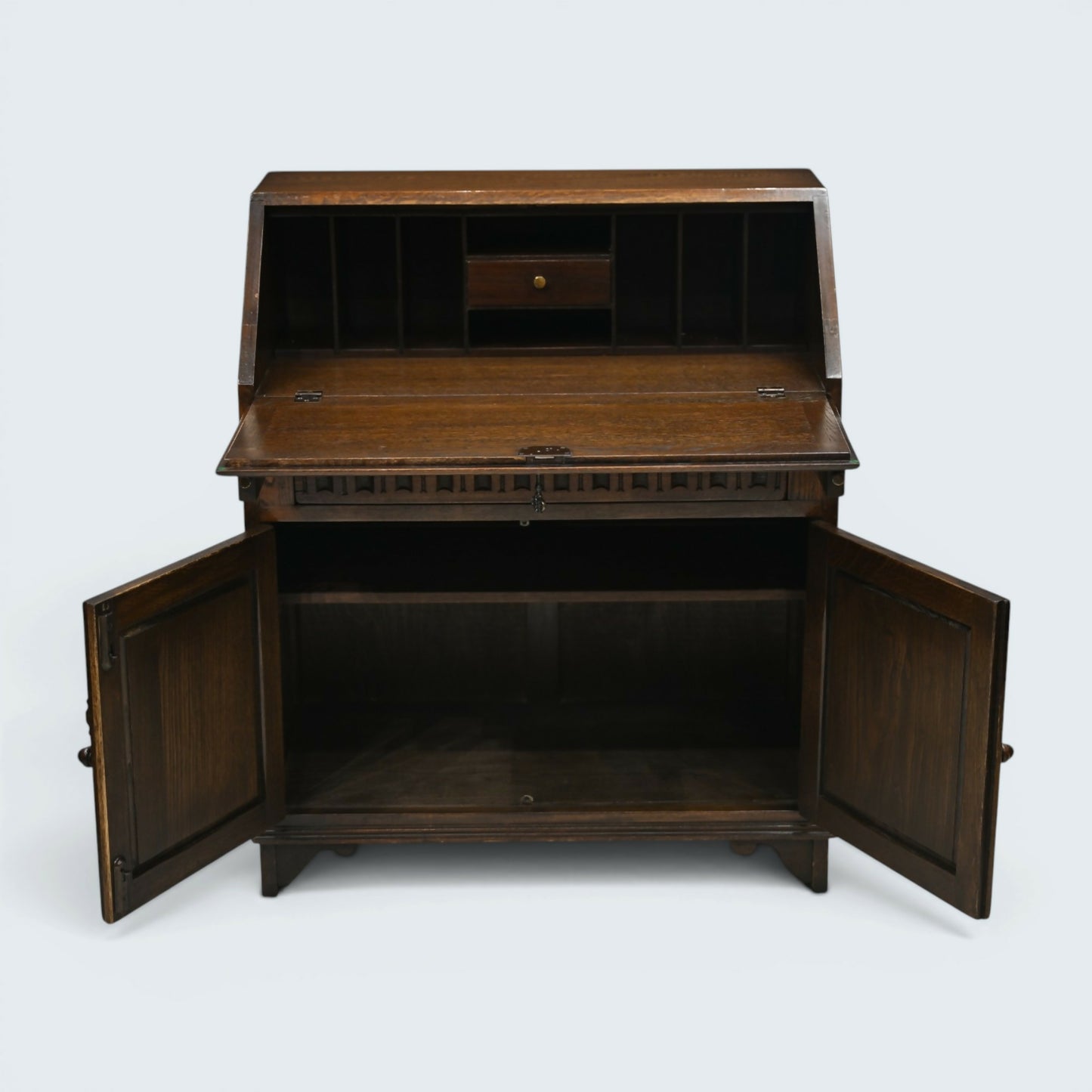 Vintage Oak Writing Bureau With Fitted Interior Micro Office FREE UK Delivery