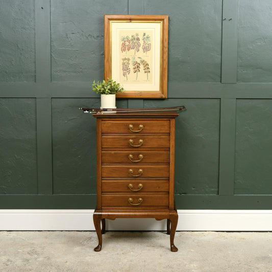 Mahogany Sheet Music Cabinet with Drop Down Front Drawers