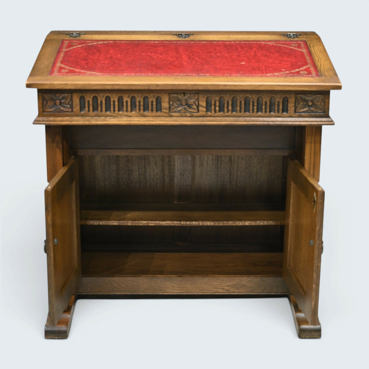 Old Charm Davenport Desk Red Hide Writing Slope Light Oak FREE UK Delivery*