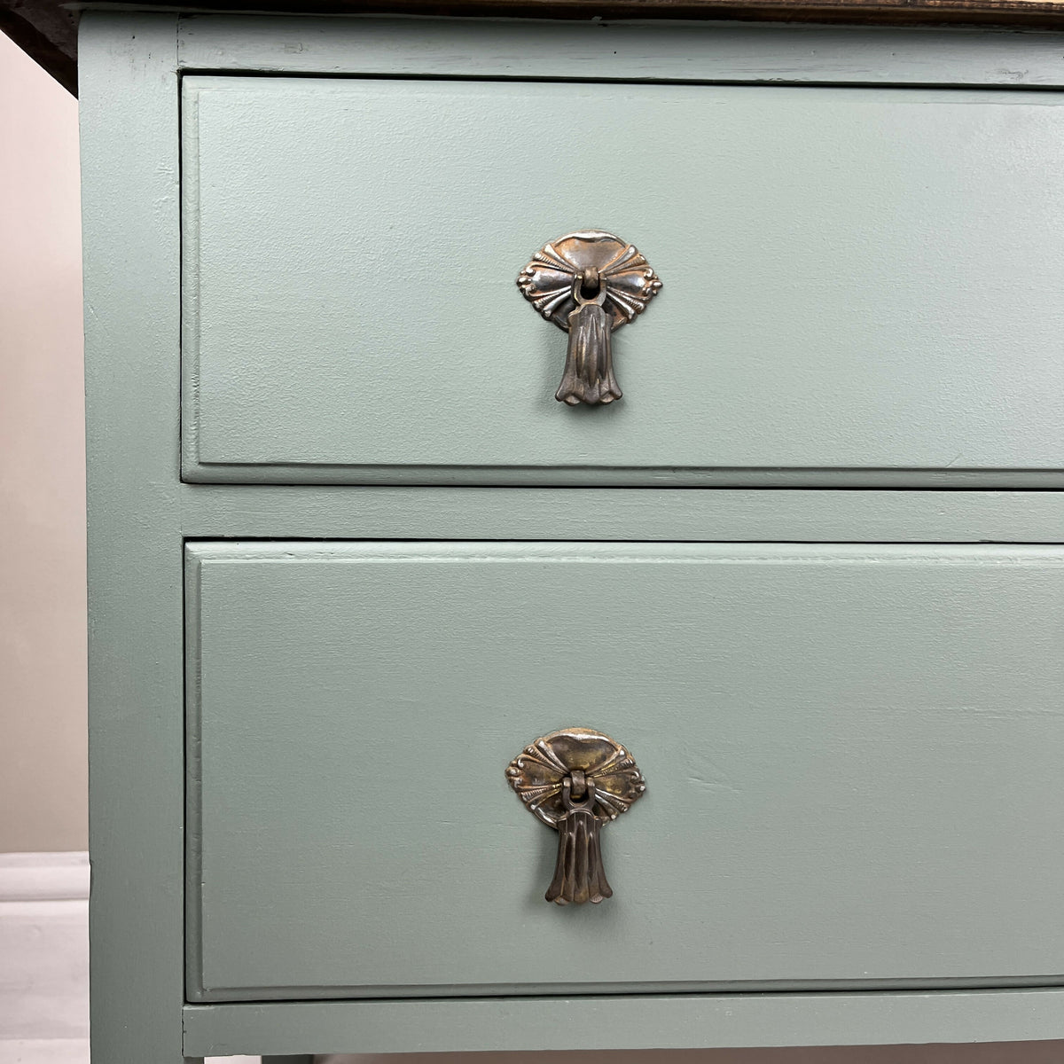 Vintage Chest of Drawers Stripped Oak Top Art Sage Green Upcycled Compact Size