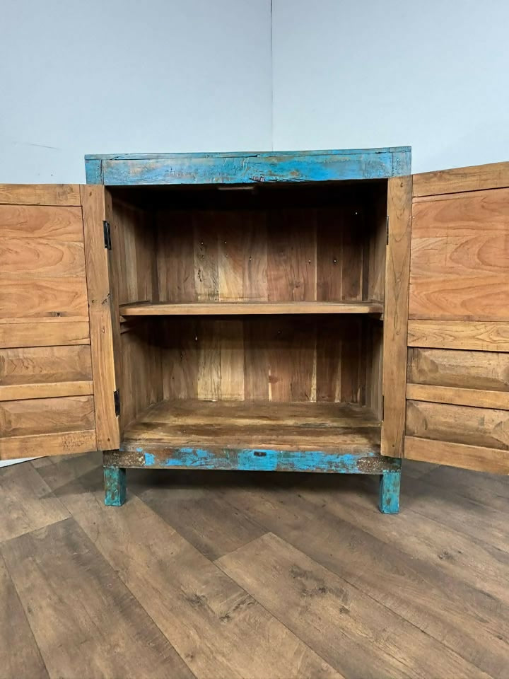 Vintage Indian Reclaimed Wooden Blue Rustic Cupboard