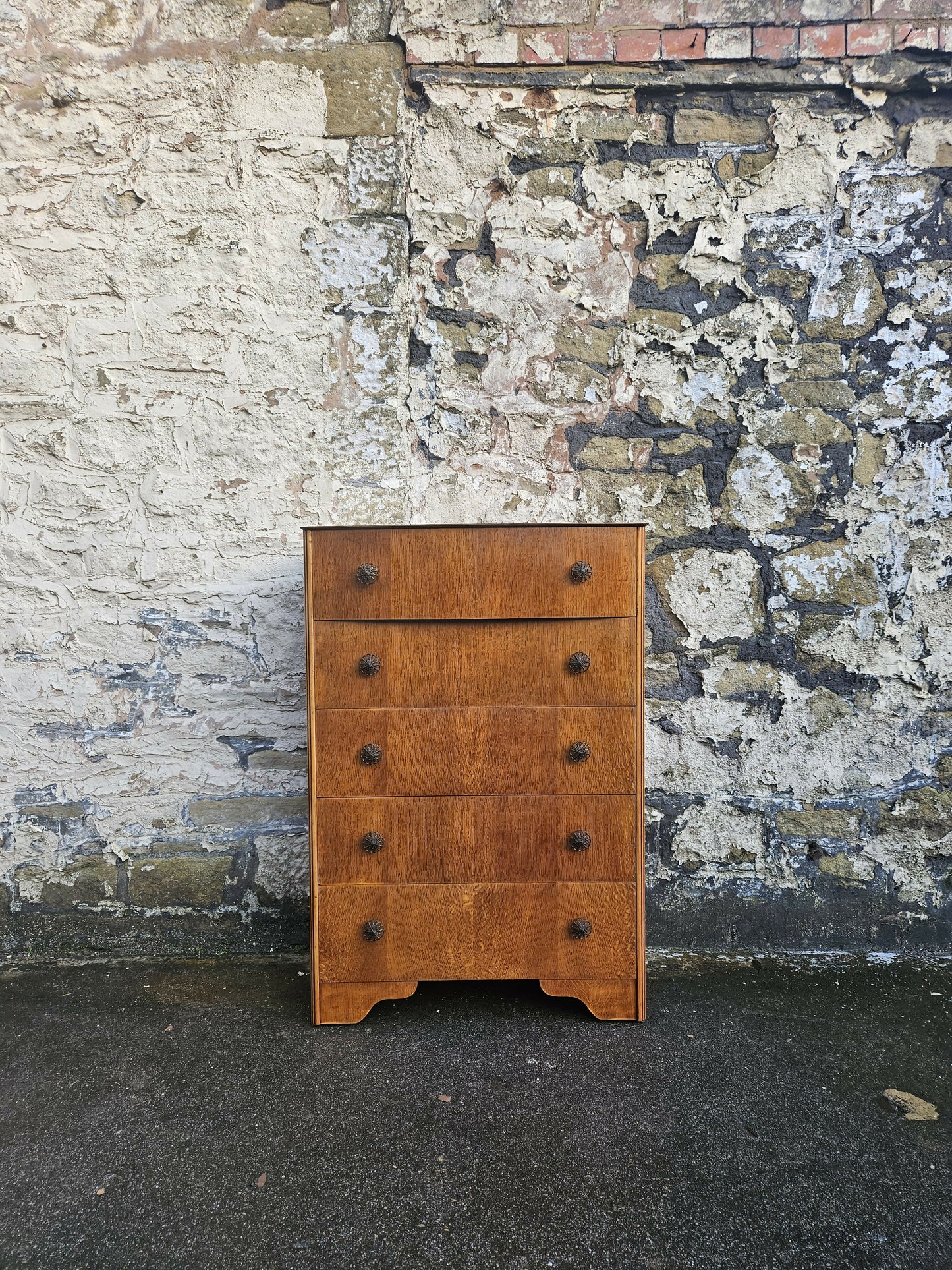 Vintage Chest Of Drawers Cabinet Oak Five Drawer Super Proportions Beautiful Detailing