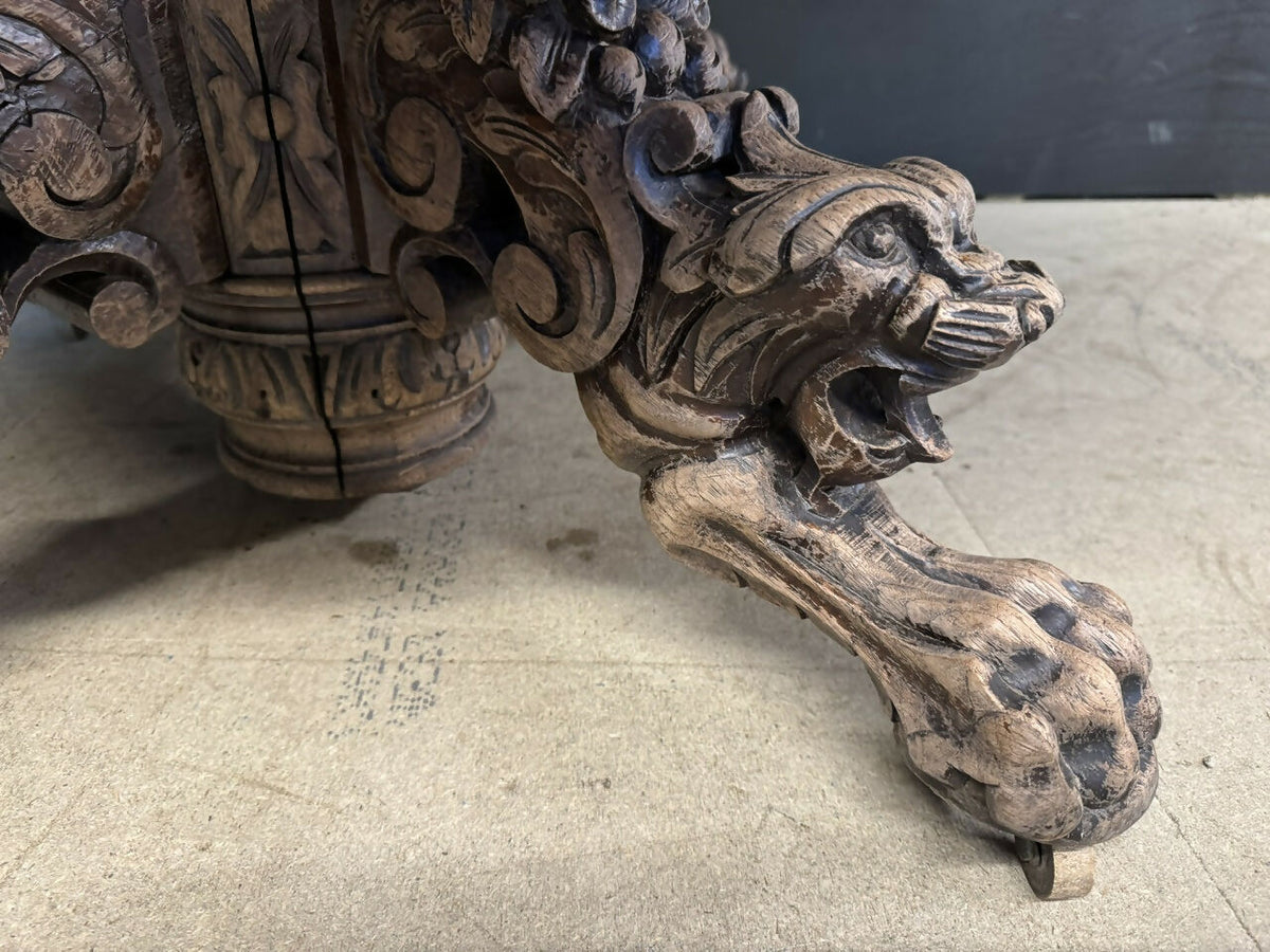 French Carved Oak Hunting Table