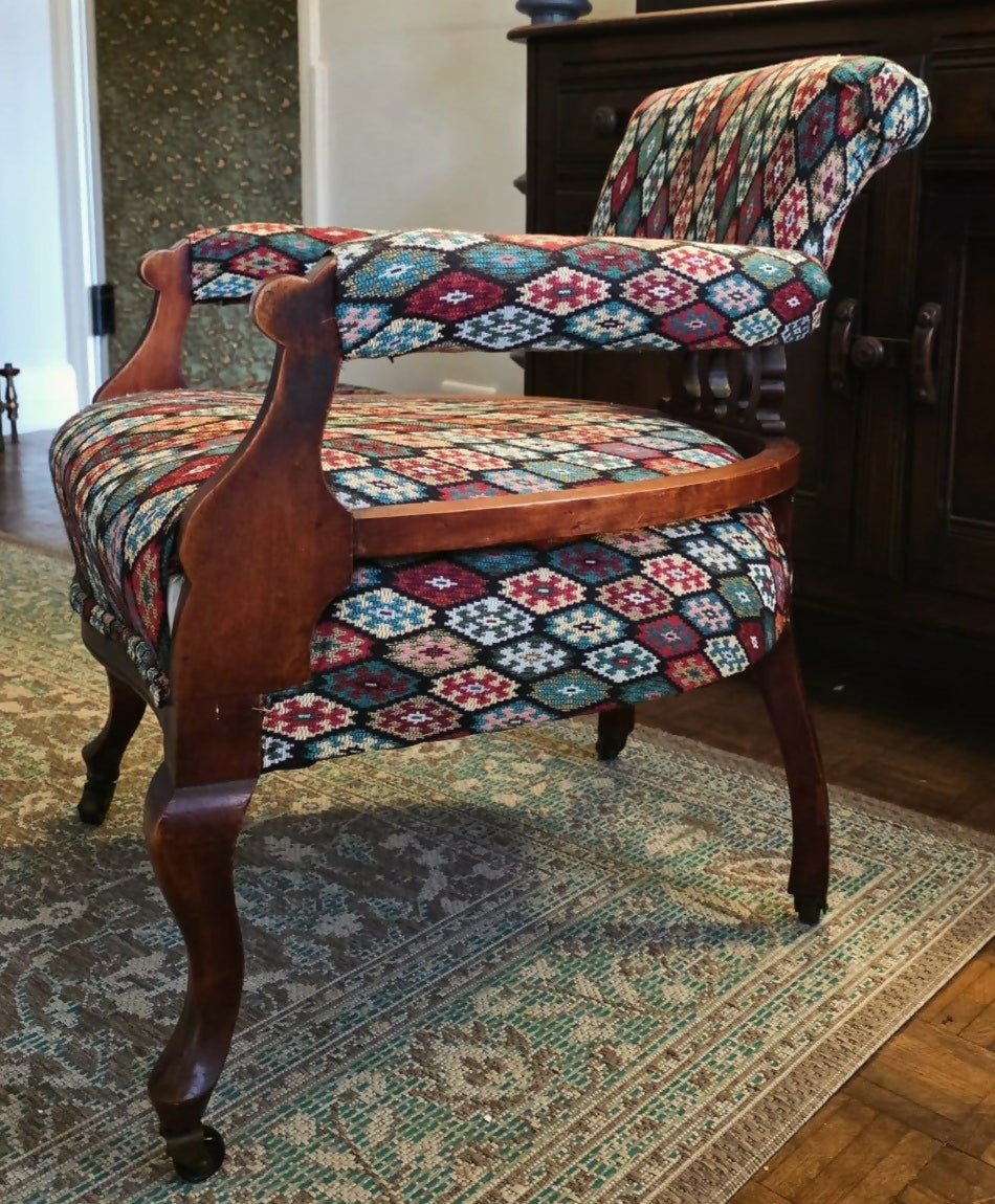Antique Chair / Tub / Captains Chair on castors Rebuilt and Reupholstered
