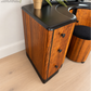 Refinished burl walnut and black Art Deco dressing table set with stool and mirror. Circa 1930 dresser, chest of drawers, art nouveau