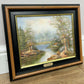 Painting Vintage French Style Signed Landscape Lake Cottage Framed LOT 6469