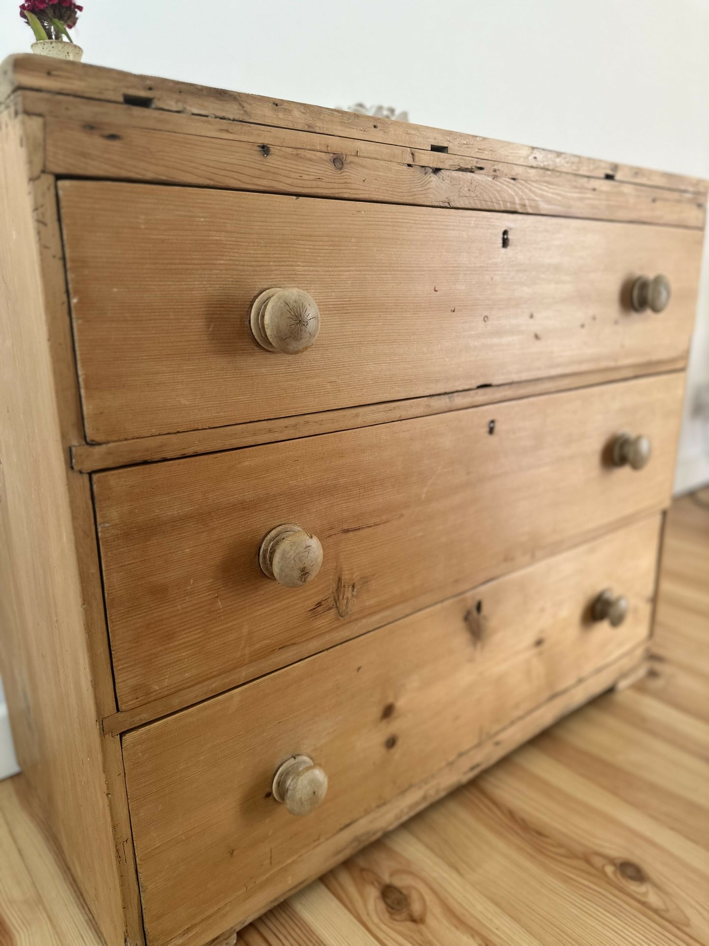Antique Victorian Pine Chest of Drawers Rustic Stripped Pine