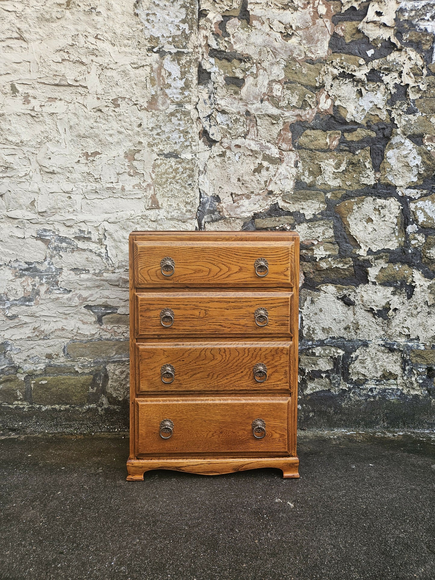 Vintage Chest Of Drawers Four Drawer Oak Cabinet Furniture Tallboy Super Proportions And Detailing