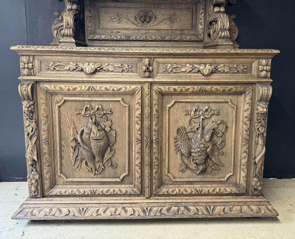 French Carved Oak Hunting Sideboard