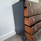 Vintage Navy Blue Flame Mahogany Dresser | Refurbished 5-Drawer Chest of Drawers | Brass Hardware Queen Anne Furniture