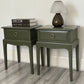 Pair Of Vintage Stag Minstrel Bedside Tables Cabinets Leggy ,Olive Green Elegance , Painted In Fusion Mineral Paint
