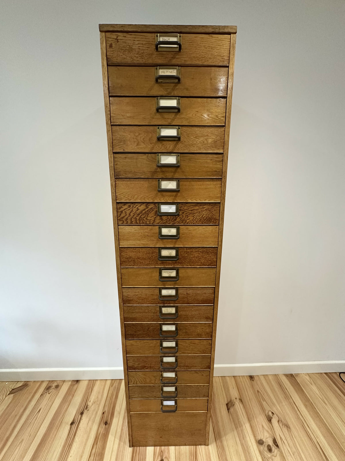 Mid Century Oak Filing Cabinet Tall Chest Drawers Vintage Haberdashery Collectors Archive
